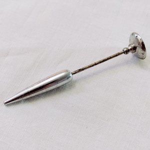 Vintage Geometric Art Deco Silver Tone Stick Hat Pin Atomic Brushed Finish